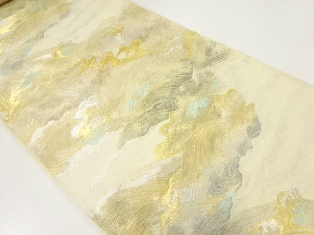 アンティーク　荒波模様織出し袋帯（材料）